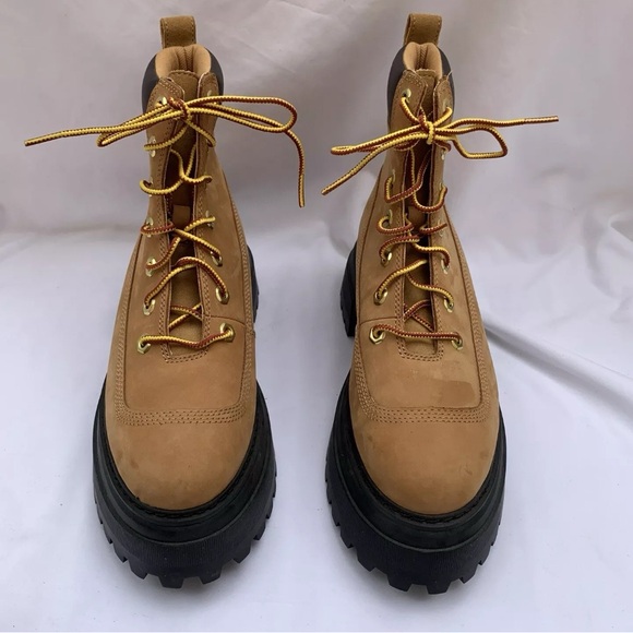 Timberland Women’s Sky 6-Inch 7.5 Lace Up Wheat Nubuck Leather Platform Boots - Picture 2 of 10